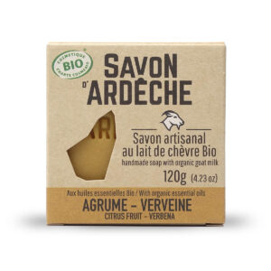 Savon bio doux surgras au lait de chèvre et agrume verveine