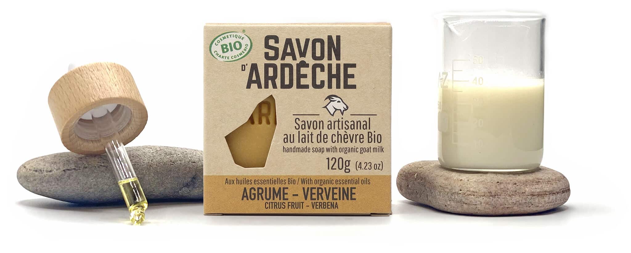 Savon bio doux surgras au lait de chèvre et agrume verveine