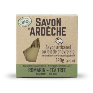 Savon bio doux surgras au lait de chèvre aux huiles essentielles de romarin et tea tree