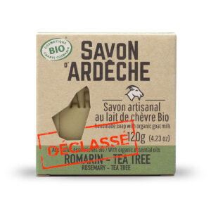 Savon bio doux surgras au lait de chèvre aux huiles essentielles de romarin et tea tree