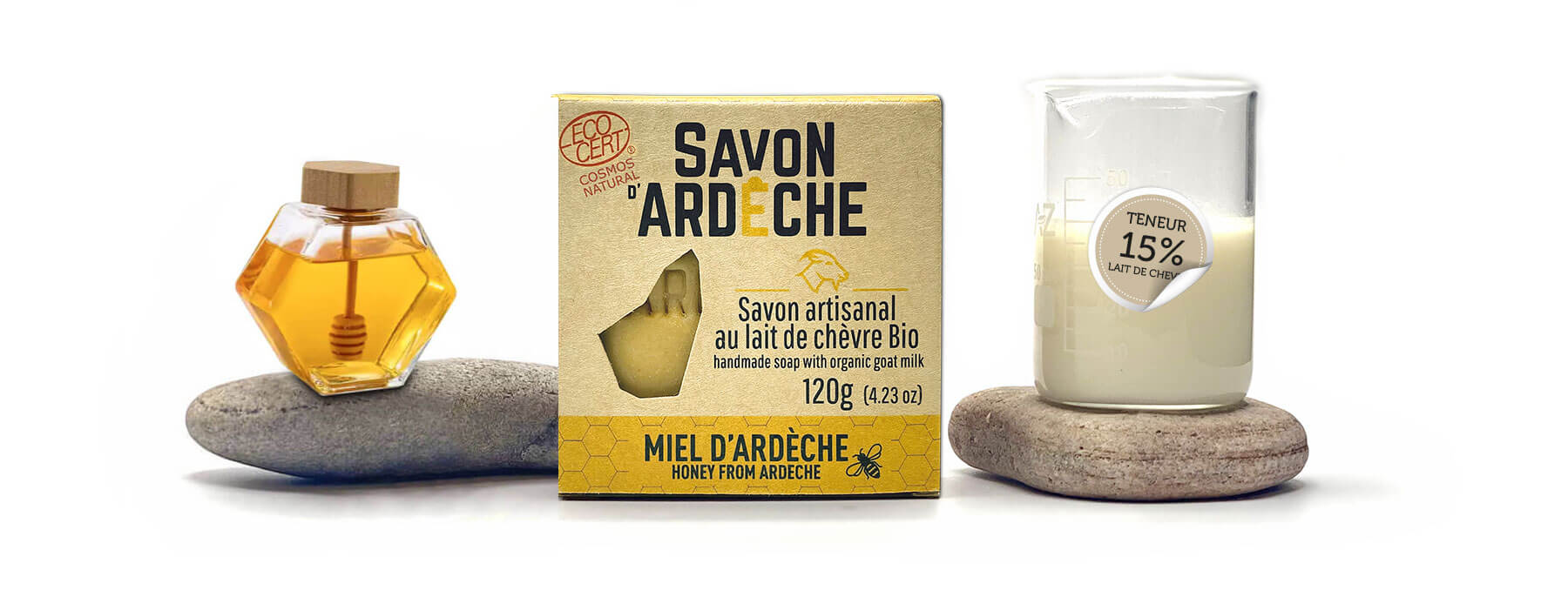 Savon bio doux surgras au lait de chèvre nature et miel d'Ardèche