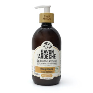 Gel douche artisanal au lait de chèvre bio Orange Douce Savon d’Ardèche 500 ml