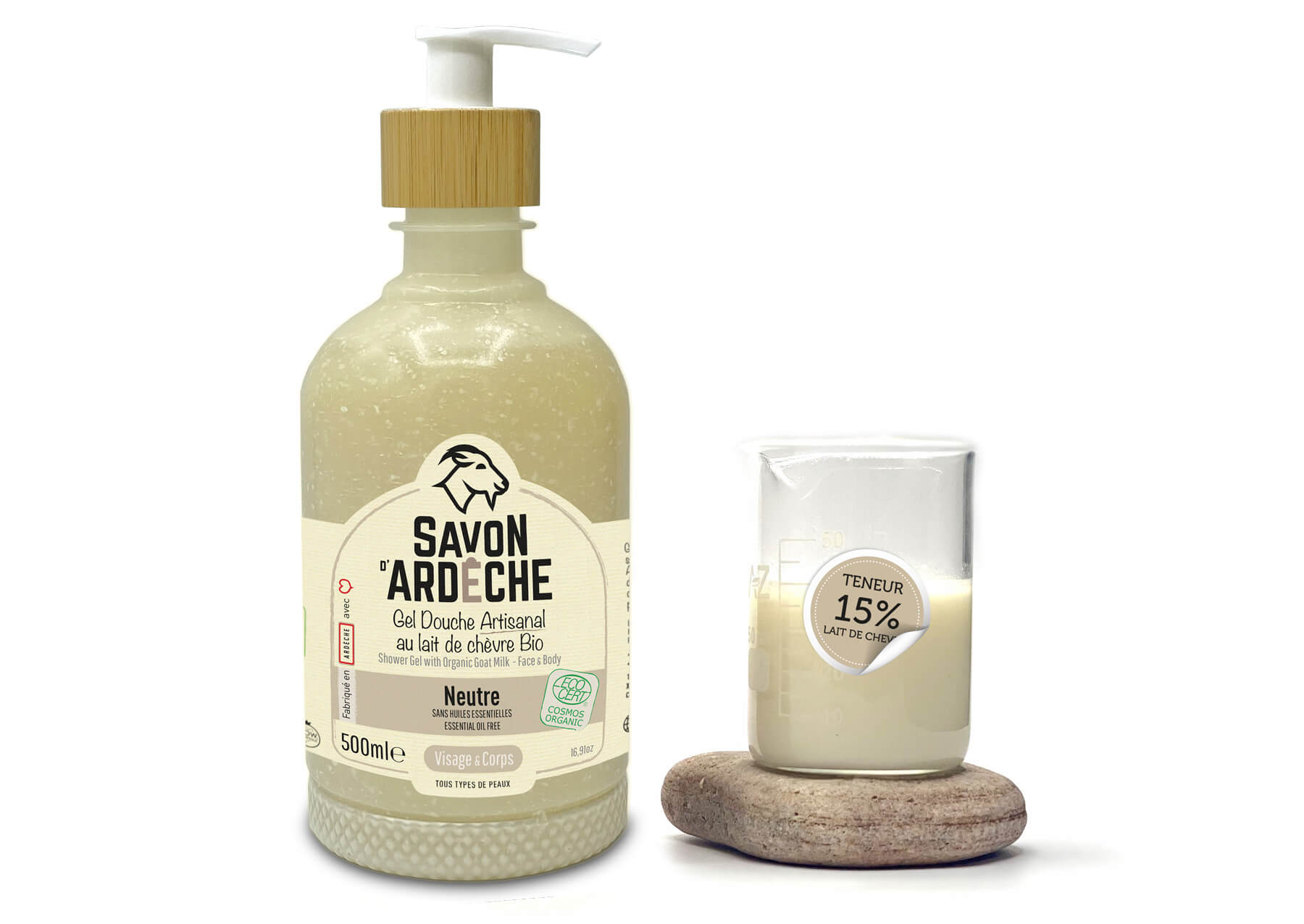 Gel douche artisanal au lait de chèvre Neutre sans huiles essentielles