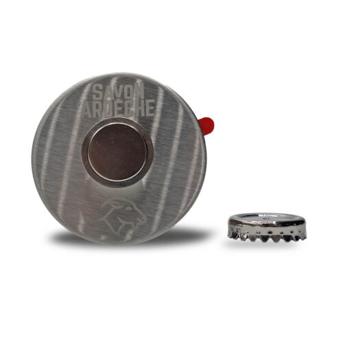 Porte-savon magnétique inox gravé Savon d’Ardèche avec pastille métallique