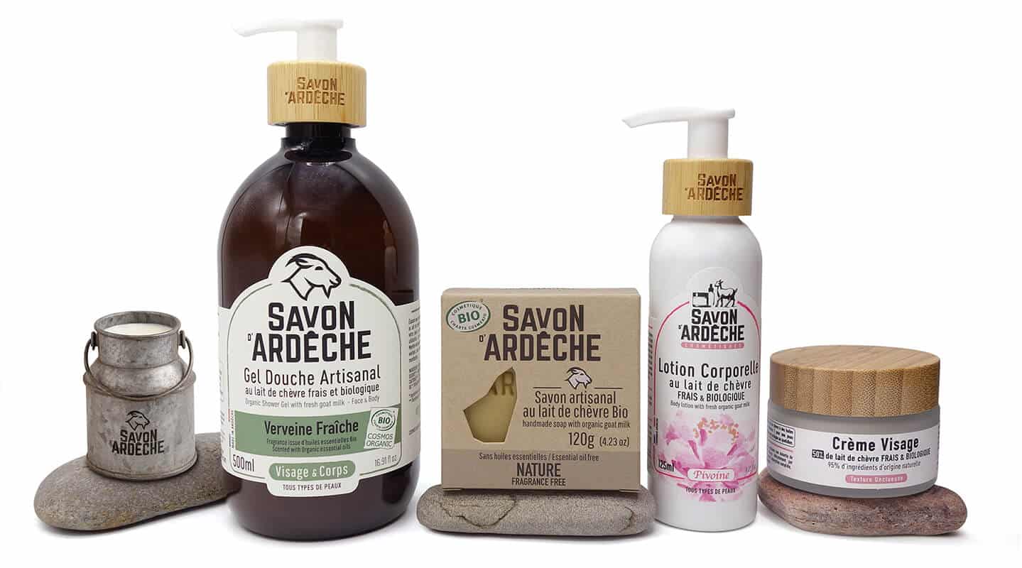 Gamme de produits Savon d'Ardèche au lait de chèvre frais et biologique
