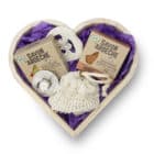 Coffret cadeau cœur Savon d’Ardèche avec savons au lait de chèvre, porte-savon magnétique inox, filet sisal et luffa naturelle