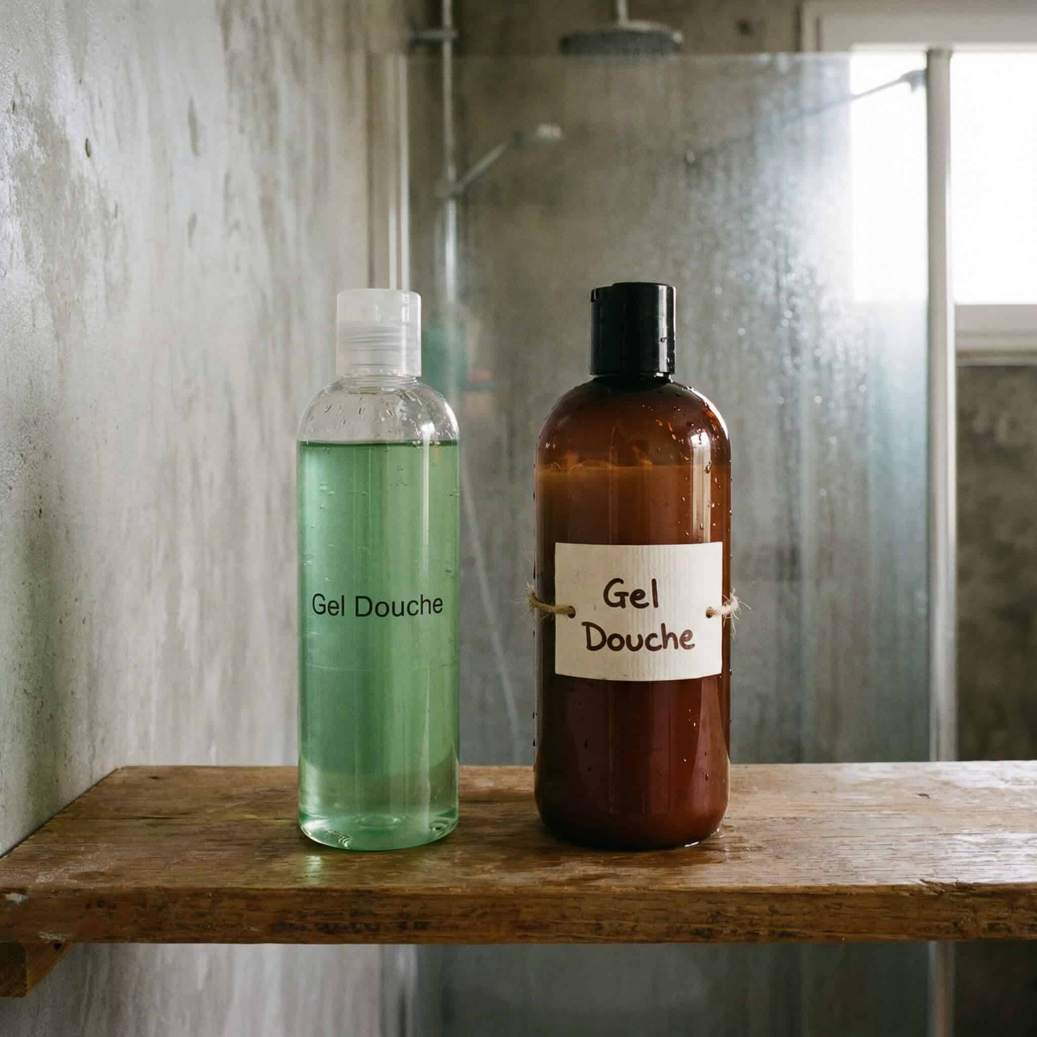Comparaison entre un gel douche industriel et un savon liquide artisanal naturel